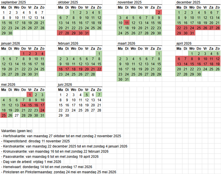 RACSO kalender 2025-2026